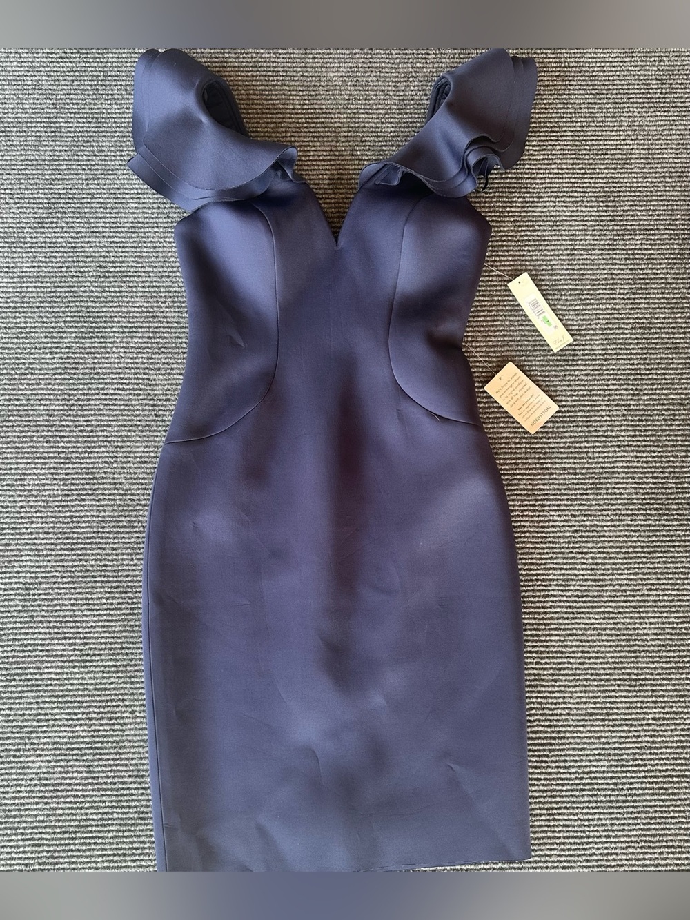 NWT Eliza J Women's Size 8 Navy Blue Ruffle Sleeve Sheath Cocktail Midi Dress